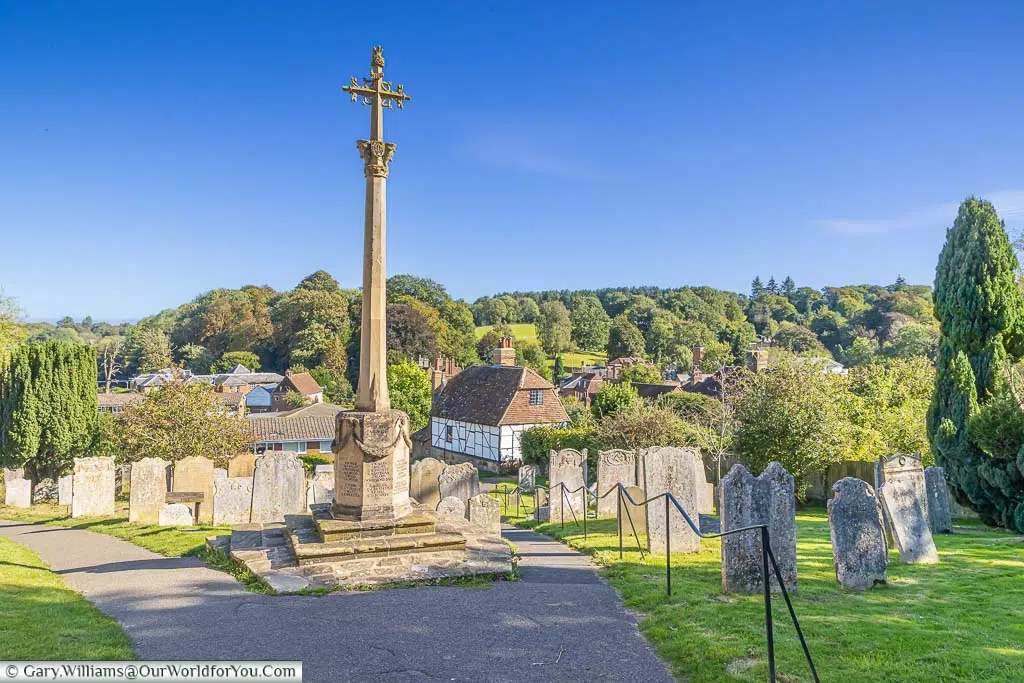 A view over the landscape of the High Weald of Kent to the east of Westerham from the churchyard of St Mary's