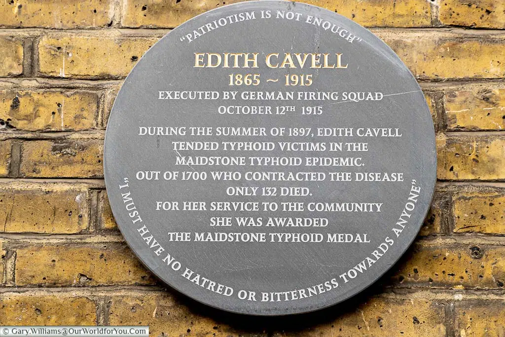 A slate plaque to the nurse Edith Cavell in Week Street, maidstone.