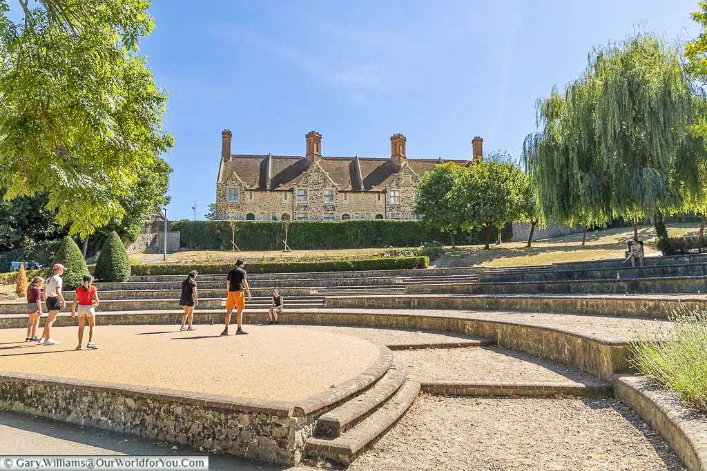 A dance troupe practising on the stage of the Hermitage Millennium Amphitheatre in maidstone.