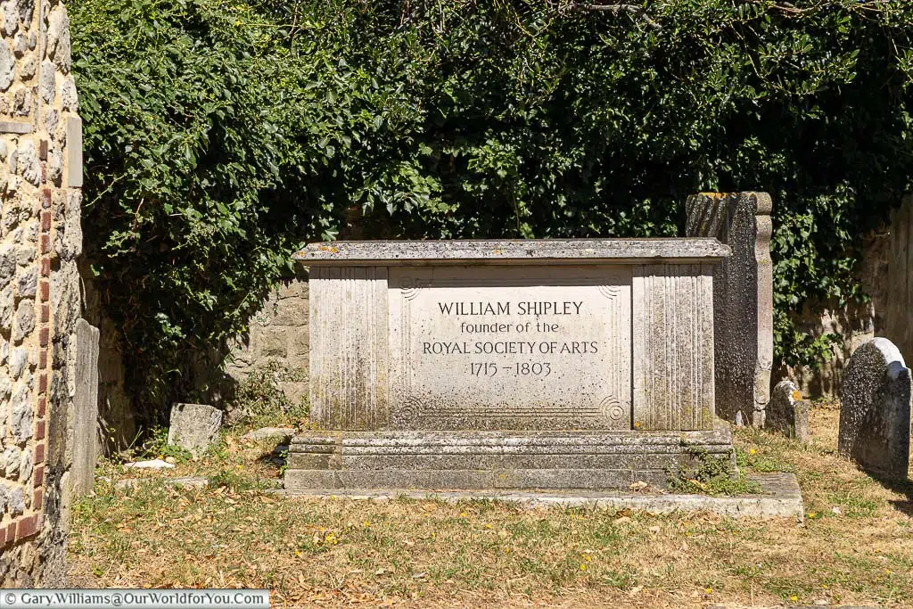 The tomb of William Shipley formed The Royal Society of Arts in the cemetery of the Church of All Saints in maidstone.