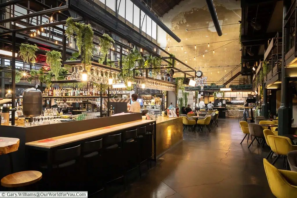 Inside the 'De Vleeshalle' food hall after the peak of lunchtime has passed