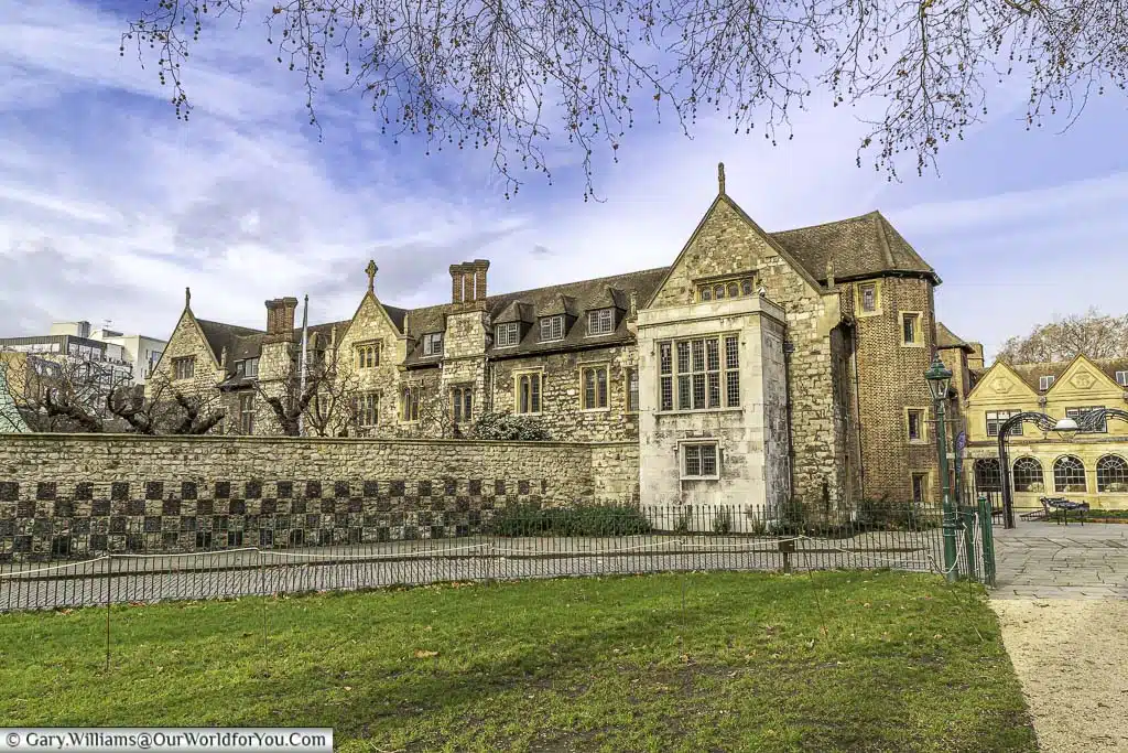 A view of the Tudor buildings that stand at the edge of Charterhouse square.