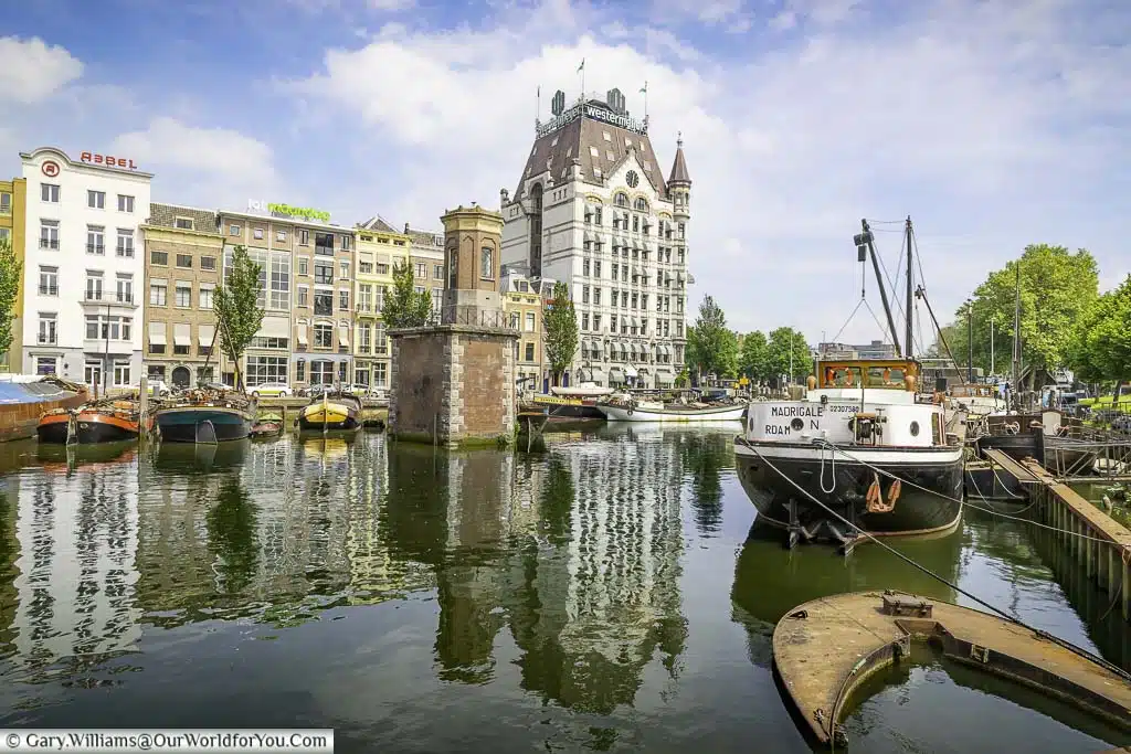 Looking across one of Rotterdam’s harbours towards the White House, a historic building that survived to city's destruction in World War 2