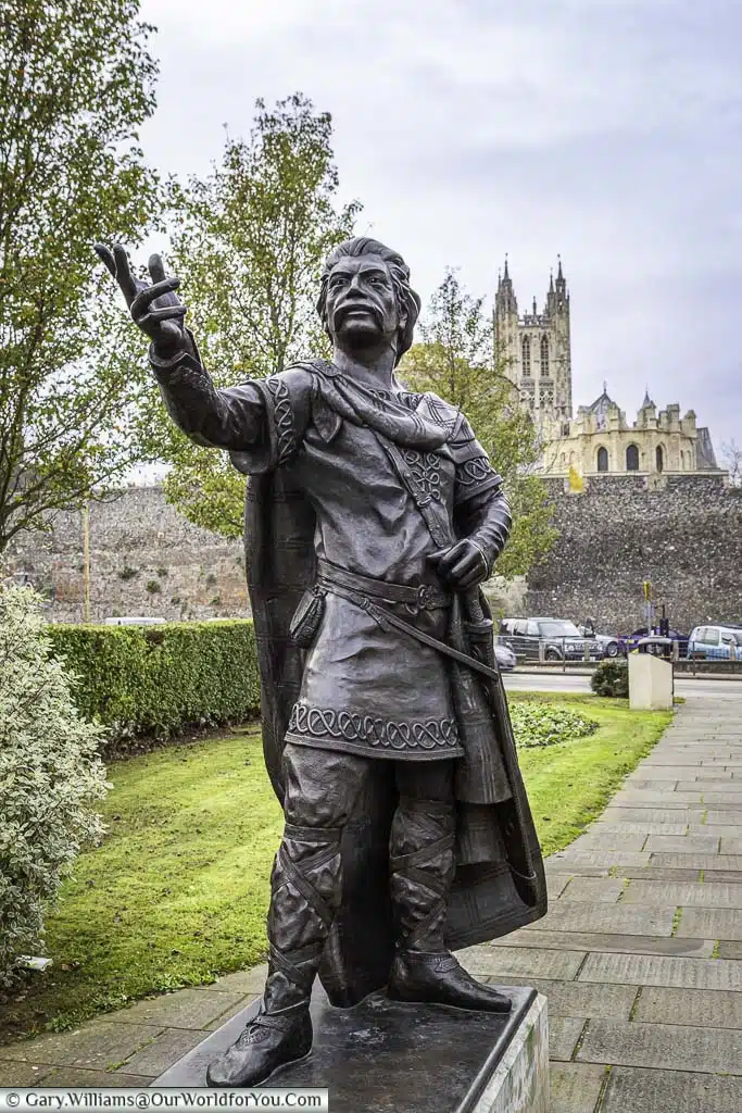 A brass statue to King Ethelbert in Lady Wootton's Green, between Canterbury Cathedral and St Augustine’s Abbey
