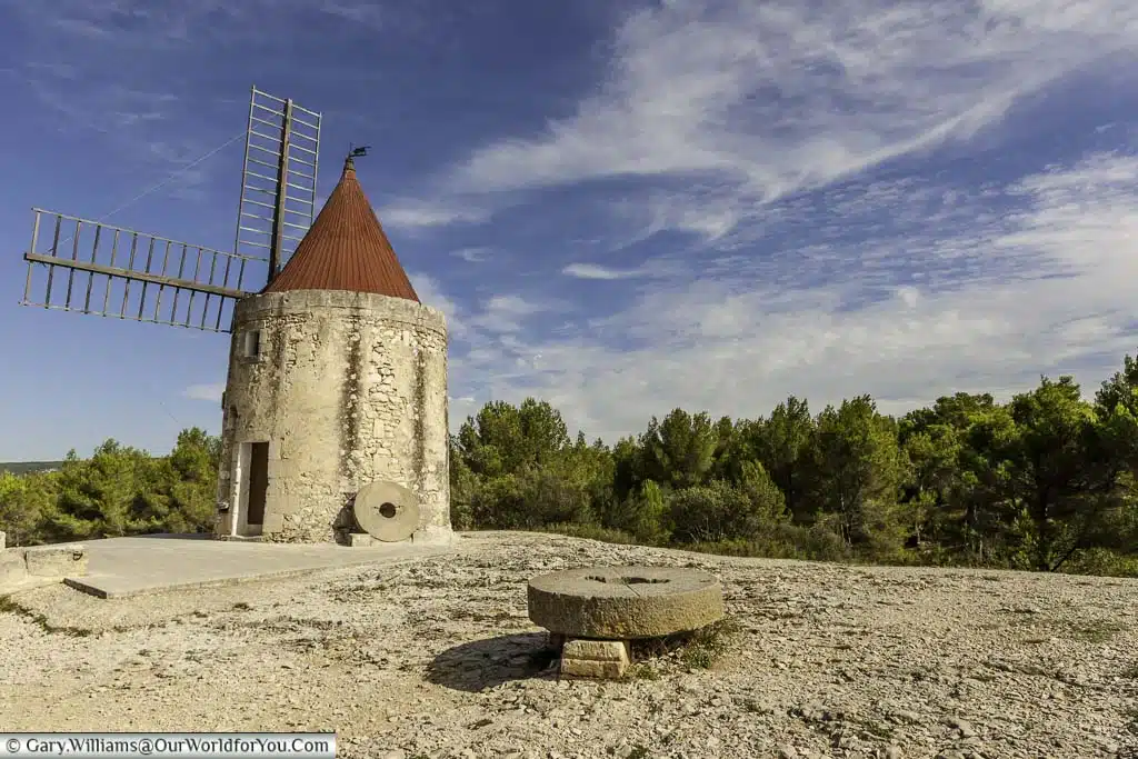 A traditional stone windmill in Provence, France