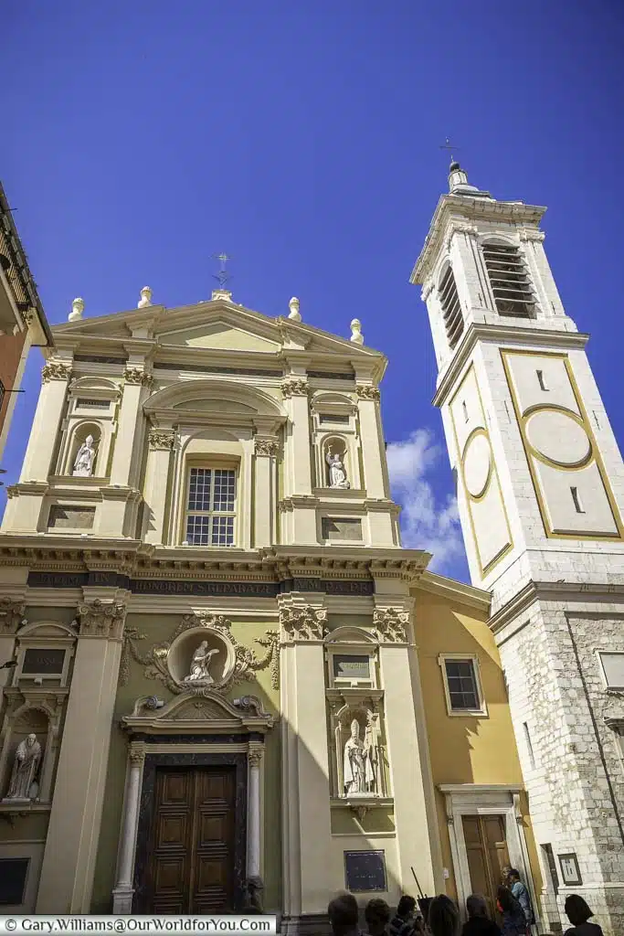 The ornate facade of the cathedral of saint reparata in the centre of nice, france