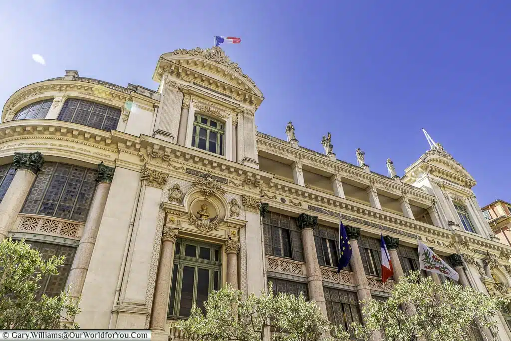 the ornate baroque exterior of the nice opera house in the south of france