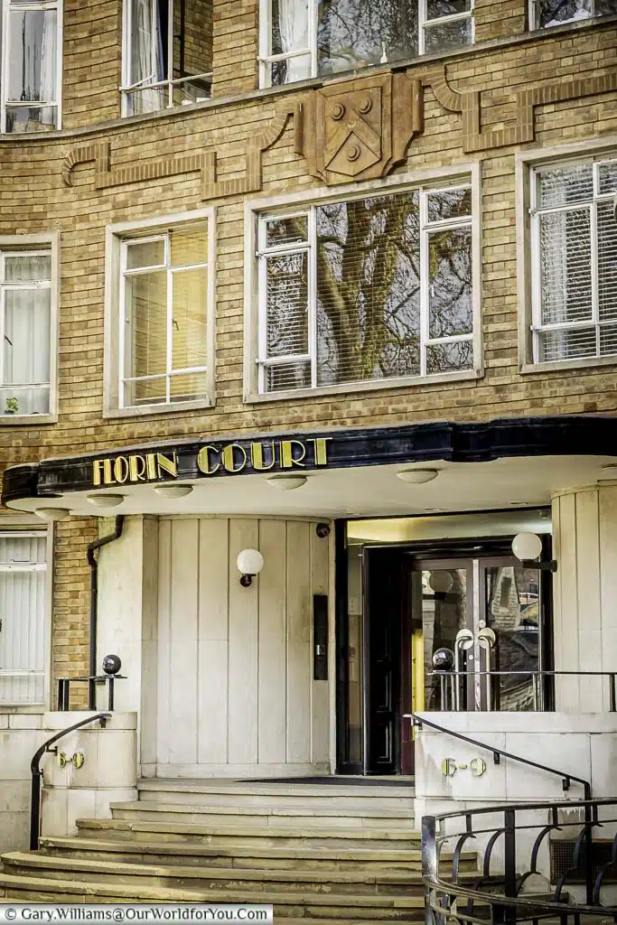 The steps leading to the entrance of the art deco florin court apartment block in london's clerkenwell