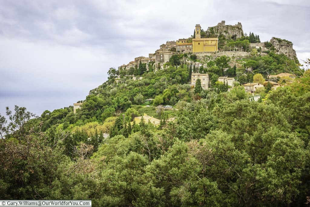 a view of the hillside town of èze in the alpes-maritimes department in the provence-alpes-côte d'azur region in southeastern france