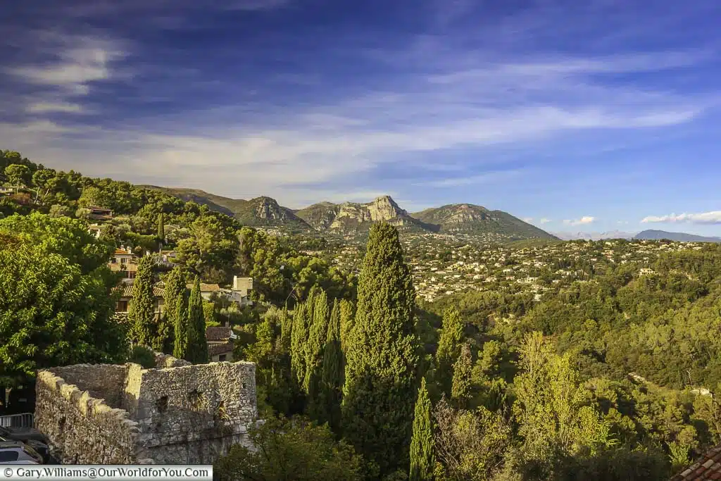 A view over the lush green landscape of provence as seen from the quaint french village of saint paul du vence
