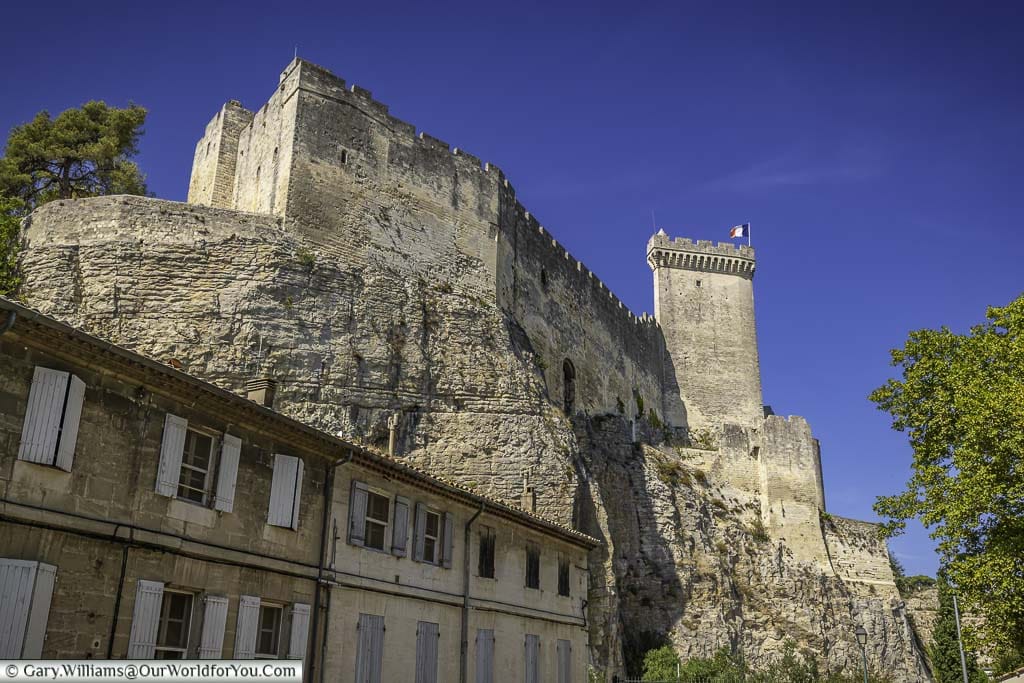 The impressive beaucaire castle on rocky outcrop in the octainne region of France