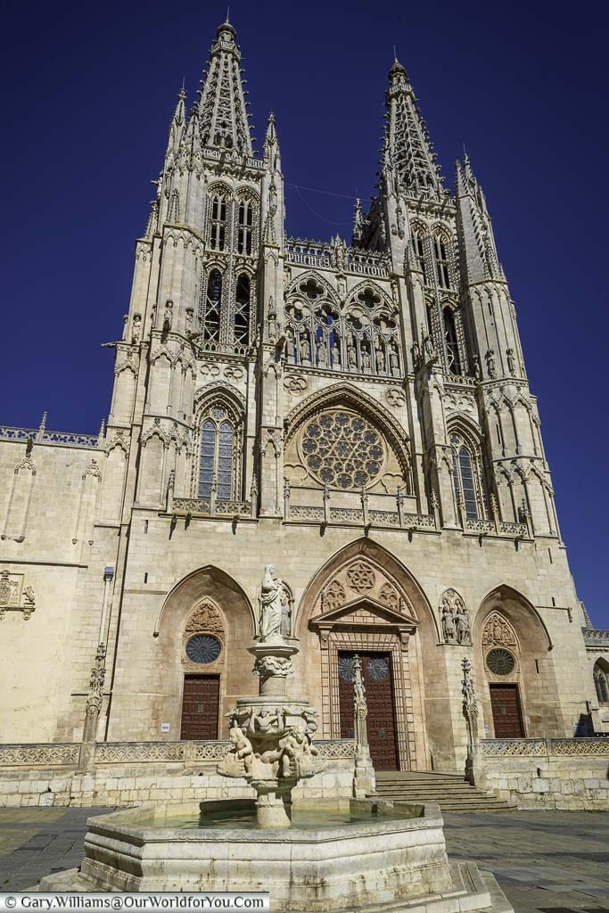 The two stone towers of the cathedral at burgos in northern spain