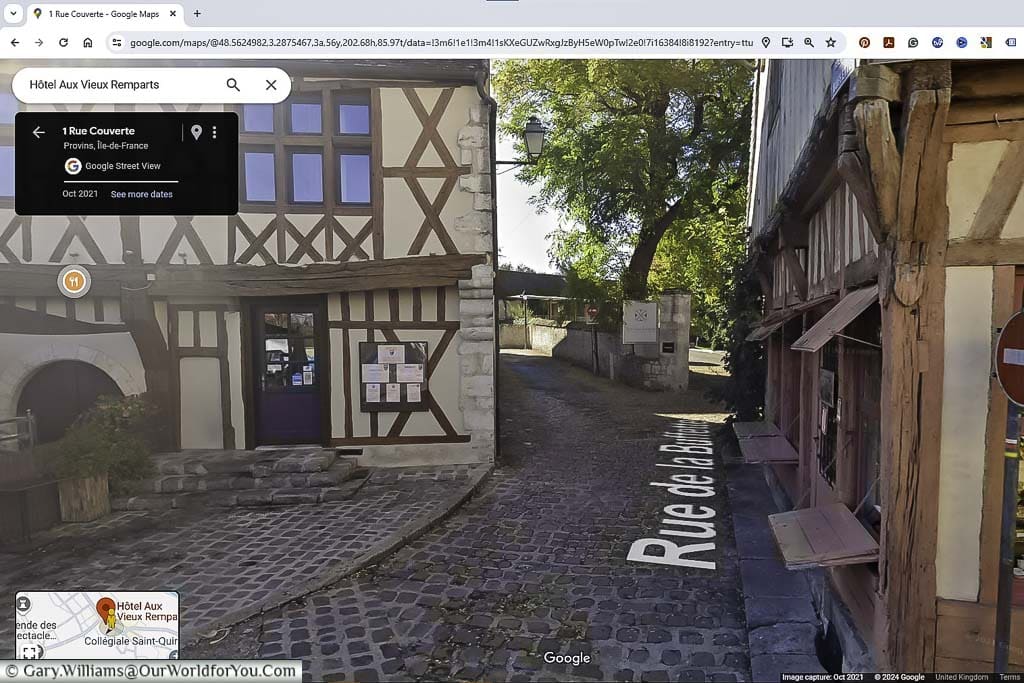 a screenshot of google streeview of the entrance to one of the hotel car parks we will be visiting with an EV charge point and parking space.