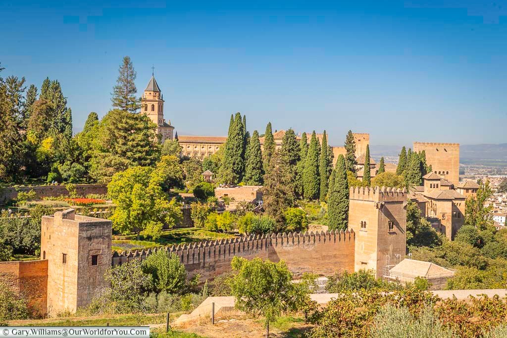 A view of the Alhambra palace basking in the late afternoon sunshine in granada, andulucia, spain