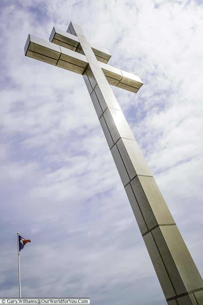 The giant 'Cross of Lorraine' memorial on the edge of 'Juno' beach in Normandy.