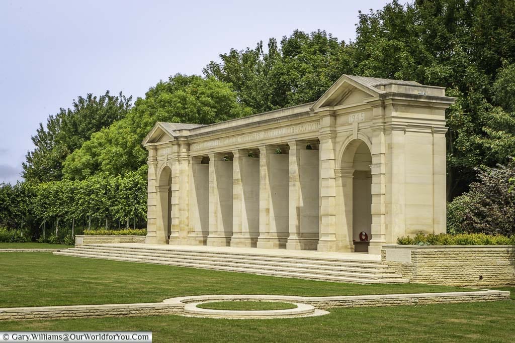 The Bayeux Memorial, at the Bayeux War Cemetery, which commemorates more than 1,800 casualties of the Commonwealth forces who died in Normandy and have no known grave.
