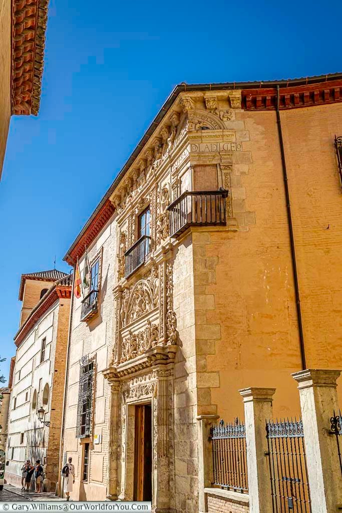 the ornate facade of the archaeological museum of granada on the historic carrera del darro in southern spain