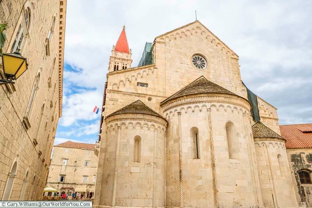 The apse end of the historic cathedral of saint lawrence in the heart of old trogir, croatia