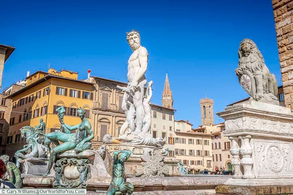 The 16th-century renaissance Fountain of Neptune in the Piazza della Signoria in Florence, Italy