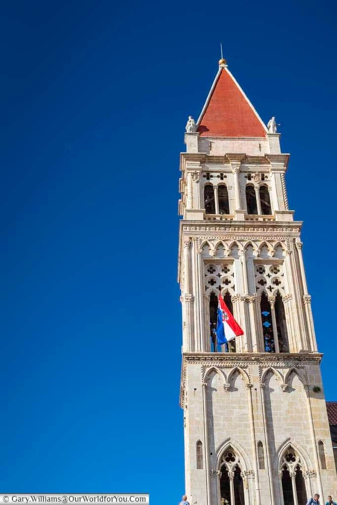 The top of the Cathedral of St. Lawrence which is clearly built in a Venetian style.