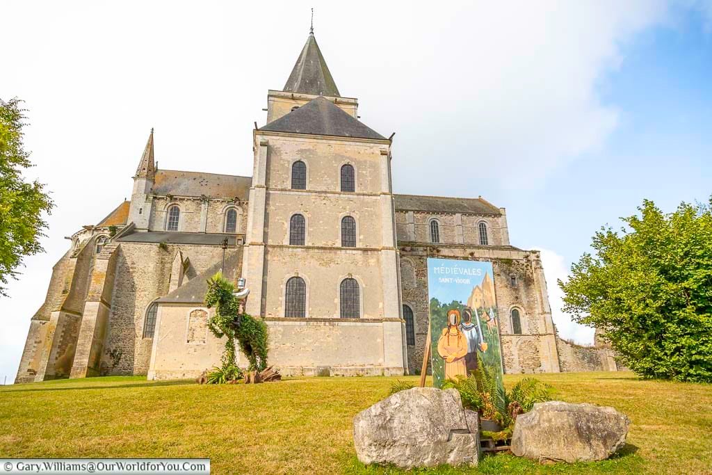 Looking up at the historic abbey of saint vigor in cerisy-la-forêt, normandy, france