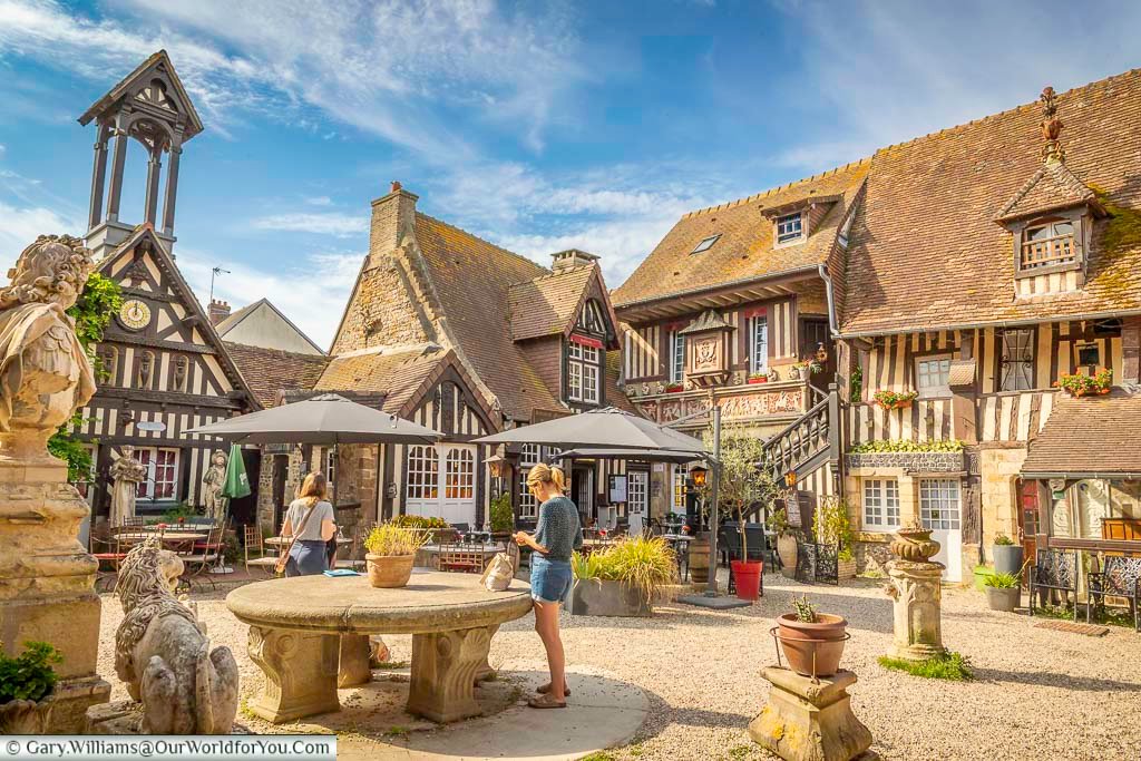 A medieval courtyard of the village d'art guillaume-le-conquérant in dives-sur-mer, normandy france