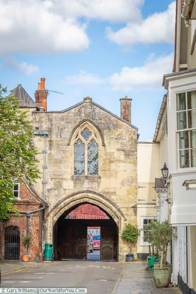 The view from the new walk to the historic saint ann’s gate in salisbury to Mompesson House on the edge.