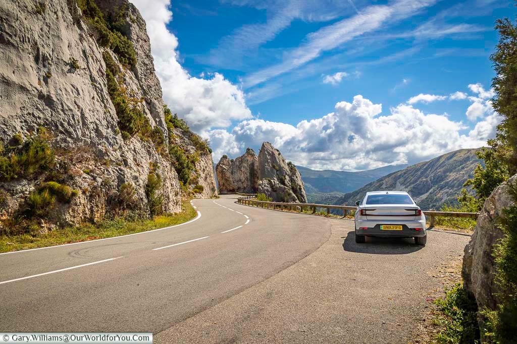 Our polestar 2 in a layby on the D2 in the alpes-de-haute-provence region of france