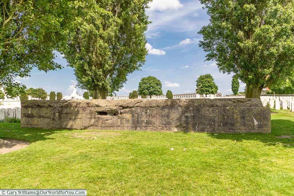 A concrete pillbox at the tyne cot commonwealth war graves cemetery near passchendaele in belgium
