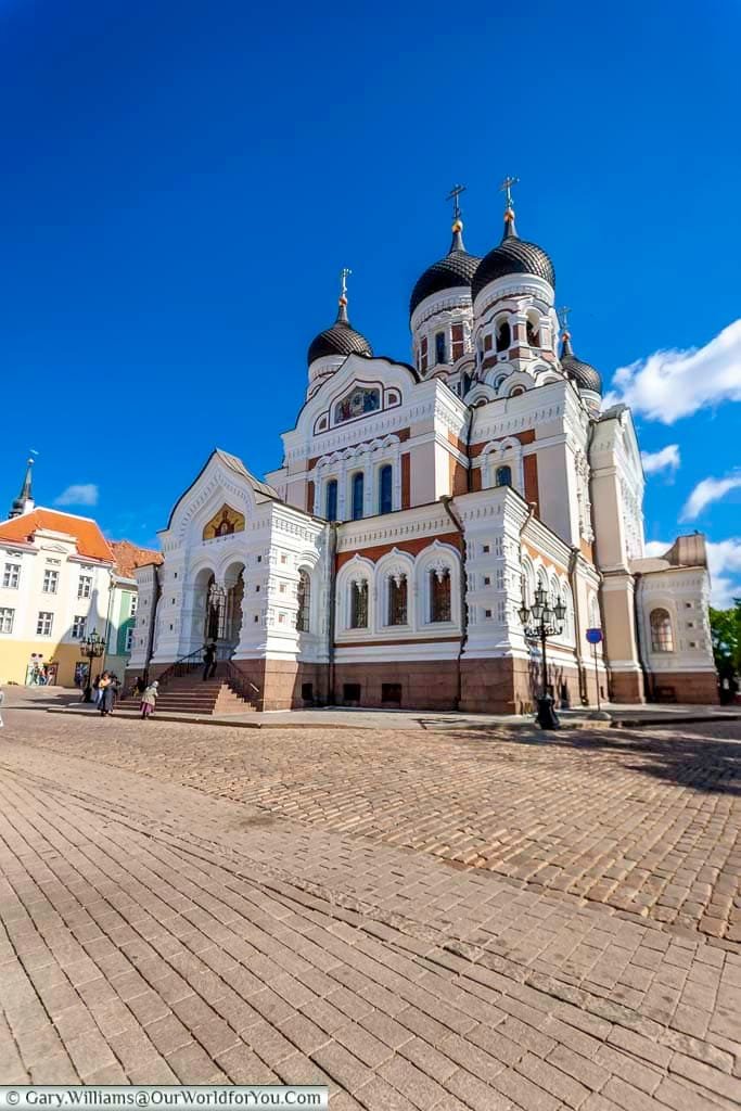 The beautifully restored St. Alexander Nevsky Cathedral in Tallinn with it's onion-shaped spires