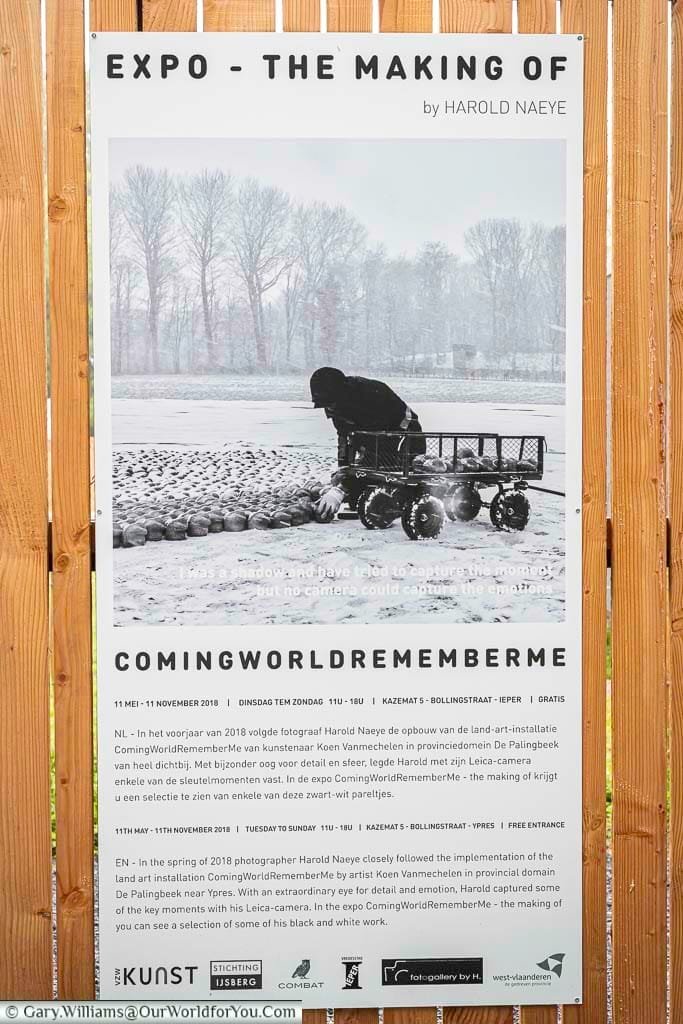 The poster for the CWXRM - Expo, also known as the coming world remember me installation at the Palingbeek provincial park in belgium