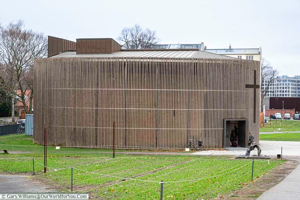 A modern oval place of worship built on the original "Chapel of Reconciliation."