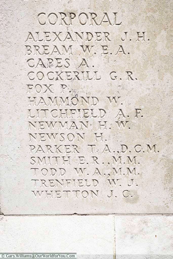 corporal harry newson's name on the wall of remembrance at the tyne cot cemetery near passchendaele in belgium