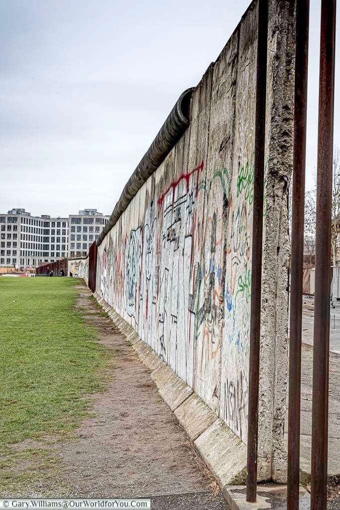 A section of the heavily graffitied Berlin Wall.