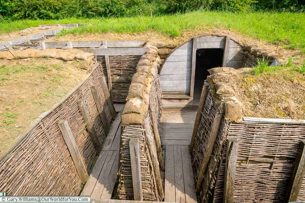 looking down on recreated world war one trenches at the passchendaele museum at Zonnebeke, Belgium