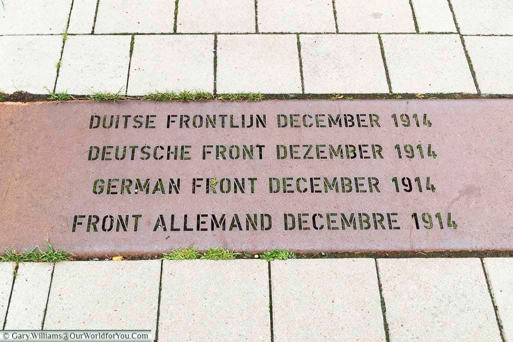 A strip of steel marking the german front line in december 1914 in the battlefields of belgium