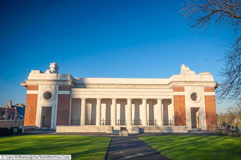 The side profile of the menin gate in ypres belgium