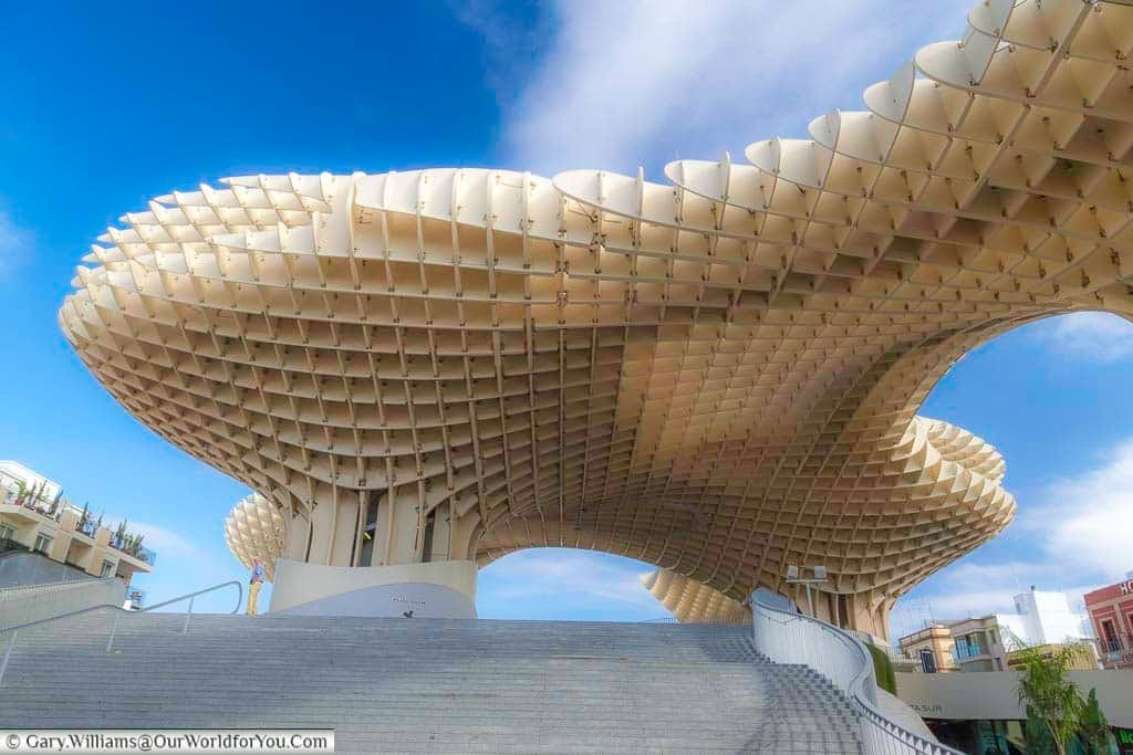 The beautiful wooden structure of the Metropol Parasol, or Mushroom as it's known to the locals. It's worth climbing for great views of the city.