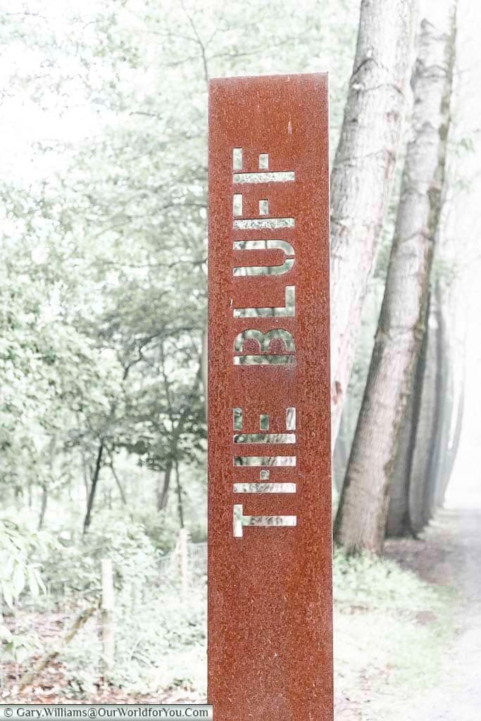 The punched out rusted steel sign for the bluff in the Palingbeek provincial park in belgium