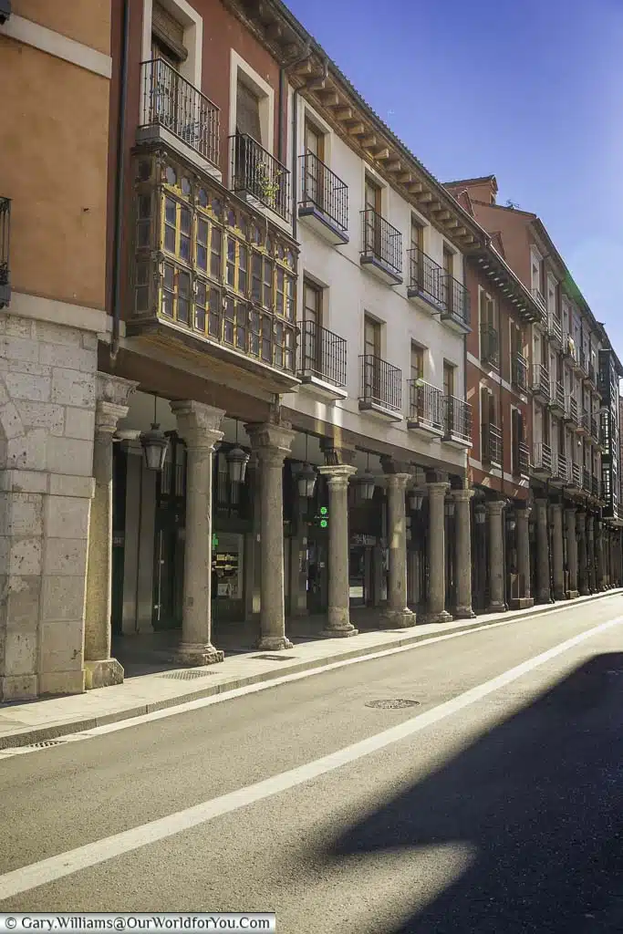a view along calle cebaderia in valladolid in the castile and león region of spain