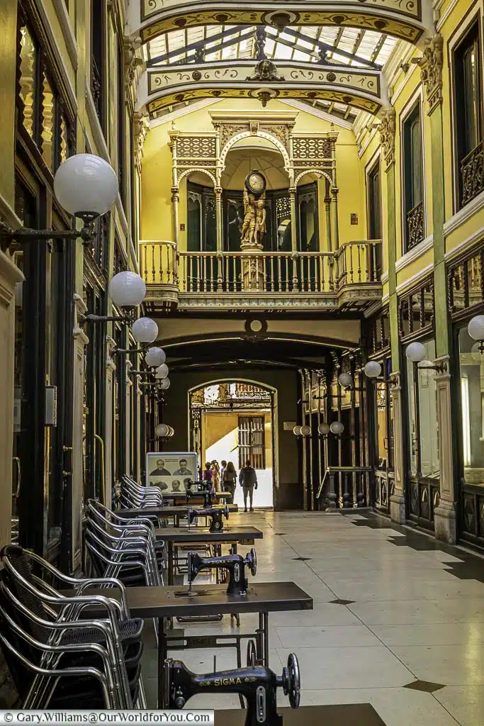 inside the ornately styled passage gutiérrez in the historic centre of valladolid, spain