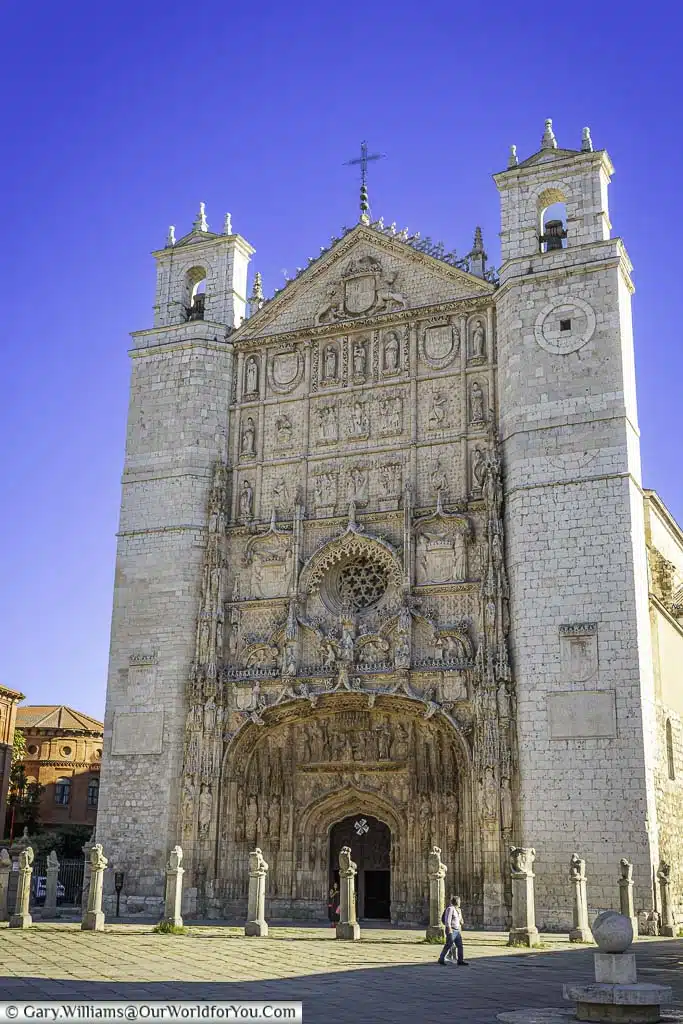The ornate facade to the san pablo church on a clear sunny day in valladolid, spain