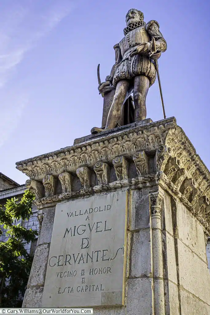 A statue of miguel de cervantes in valladolid in the castile and león region of spain