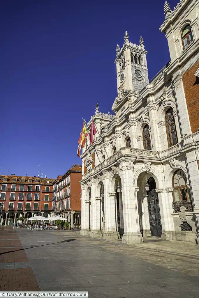 a close-up of the ornate front of the town hall in valladolid in the castile and león region of spain