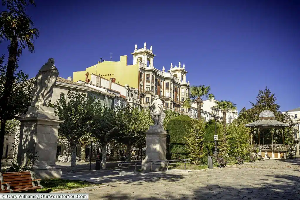 A quiet park with an ornate bandstand in burgos, northern spain
