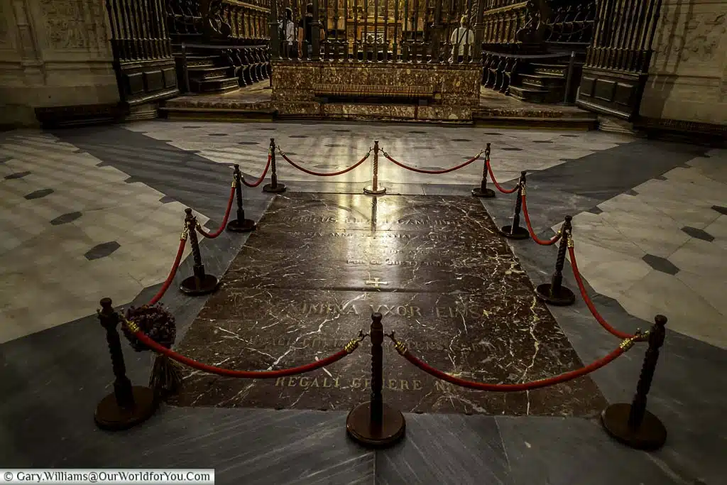 The stone table in the floor of burgos cathedral marking the last resting place of El Cid and his wife Jimena Díaz