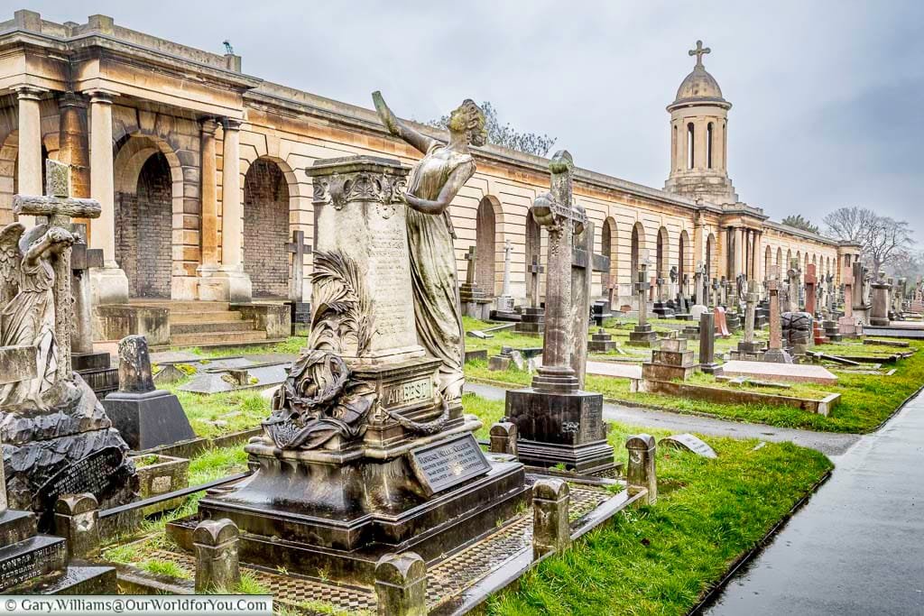 Impressive Victorian tombs and classically styled features of Brompton Cemetery, in London, have appeared in many movies.