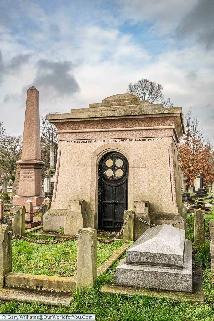 The simple Mausoleum of Prince George, Duke of Cambridge, grandson of George III at Kensal Green Cemetery.