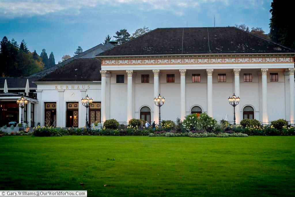 The Kurhaus Baden-Baden stands as one of the town’s most iconic landmarks, framed by manicured gardens and classical columns. This grand spa building is central to Baden-Baden’s reputation as one of Europe’s most elegant resort towns.