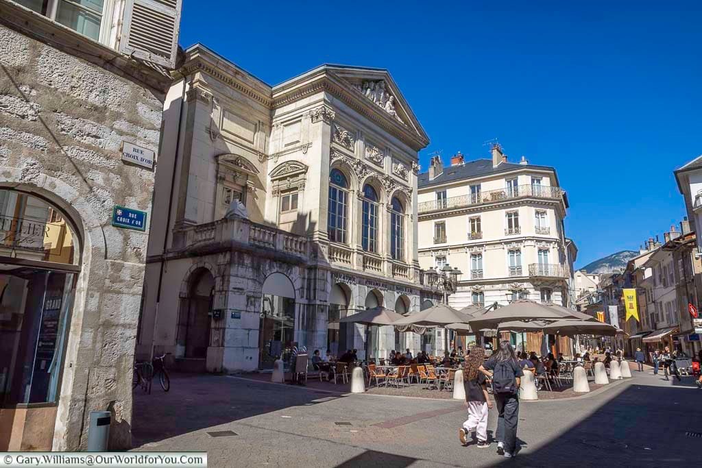 The elegant Théâtre Charles Dullin stands beside Rue Croix d'Or in the heart of Chambéry, with cafés filling the neighbouring square. This historic theatre remains an important cultural landmark and an attractive feature of Chambéry’s old town.